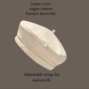 New Minimalist Vegan Leather beret painters hat with adjustable strap inside